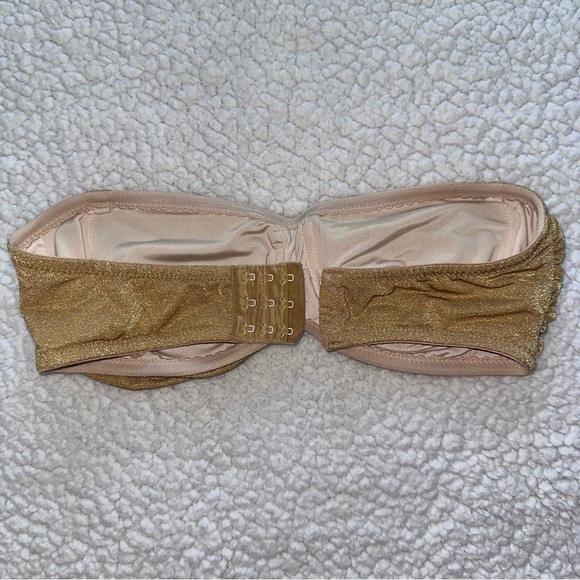 VTG Shoshanna gold bikini swimsuit strapless bandeau bathing suit top M/L B - Picture 6 of 11